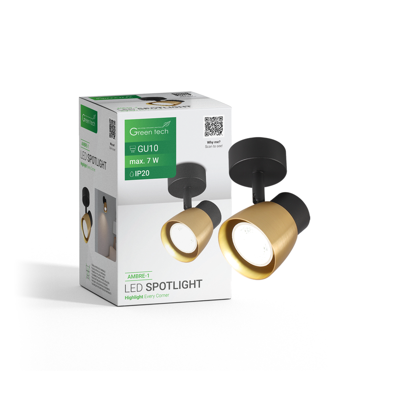 GREEN TECH LED spot svjetiljka Green Tech, GU10 X 1 kom, zlatno crna boja - AMBRE-1