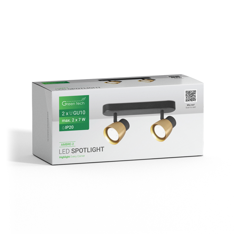 GREEN TECH LED spot svjetiljka Green Tech, GU10 X 2 kom, zlatno crna boja - AMBRE-2 - Image 3