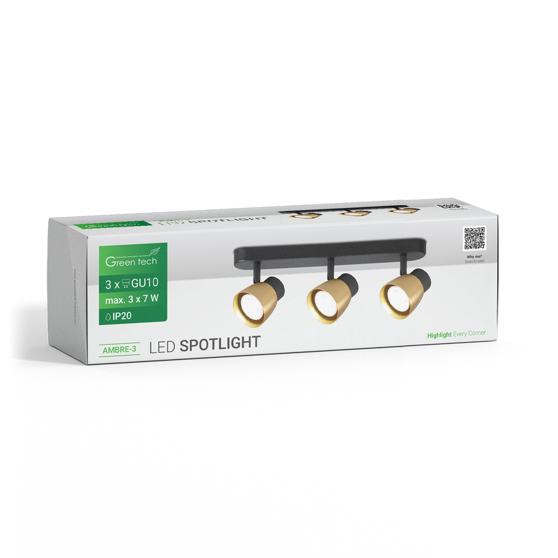 GREEN TECH LED spot svjetiljka Green Tech, GU10 X 3 kom, zlatno crna boja - AMBRE-3 - Image 3