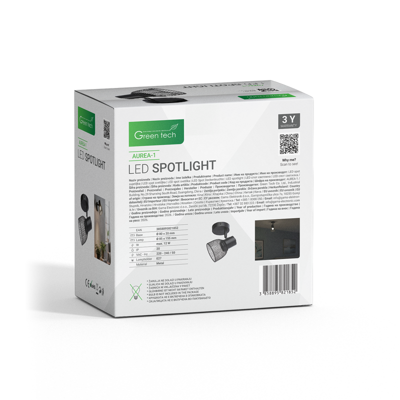 GREEN TECH LED spot svjetiljka Green Tech, E27 X 1 kom, crna boja - AUREA-1 - Image 4