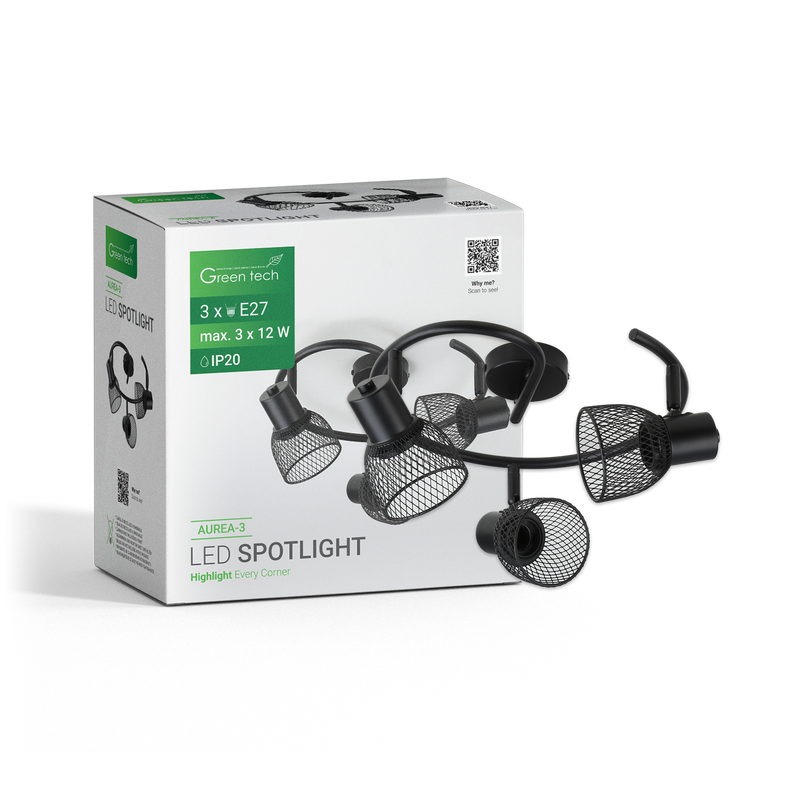 GREEN TECH LED spot svjetiljka Green Tech, E27 X 3 kom, crna boja - AUREA-3