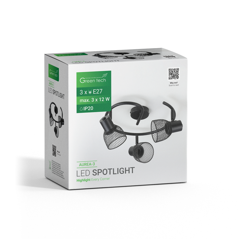 GREEN TECH LED spot svjetiljka Green Tech, E27 X 3 kom, crna boja - AUREA-3 - Image 3