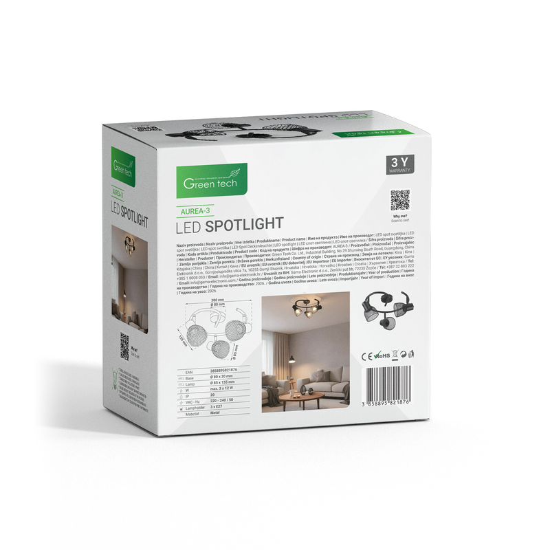 GREEN TECH LED spot svjetiljka Green Tech, E27 X 3 kom, crna boja - AUREA-3 - Image 4