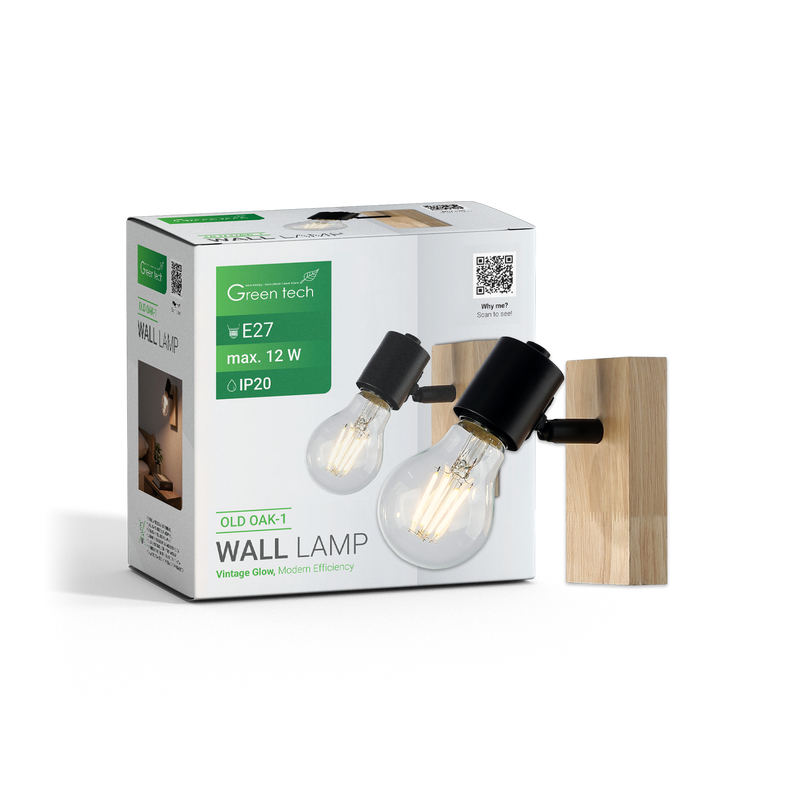 GREEN TECH LED retro zidna svjetiljka Green Tech E27 x 1 kom, drvo + metal - OLD OAK-1