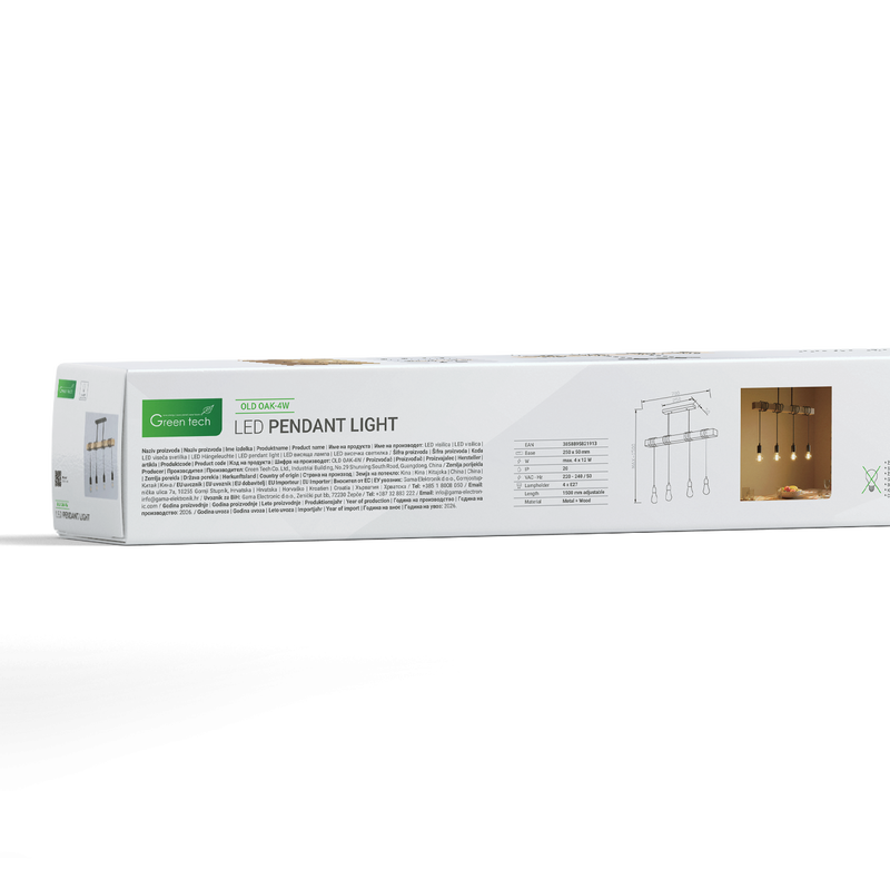 GREEN TECH LED retro vislica Green Tech E27 x 4 kom, drvo + metal - OLD OAK-4W - Image 6
