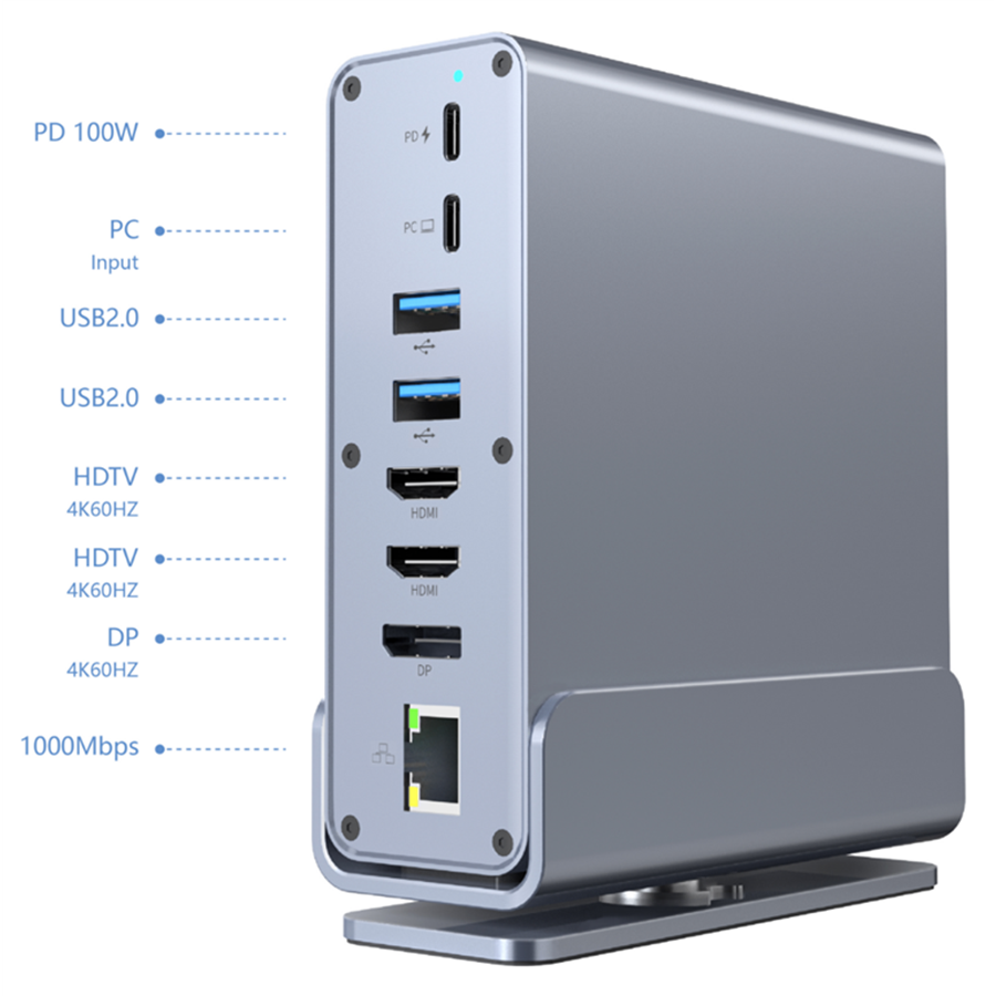 Docking station GEMBIRD USB Type-CF 15-in-1 multi-port HDMIx2 + DisplayPort + PD + card reader + GigaLAN + 3.5 mm audio, grey A-CF-COMBO15-01 - Image 3