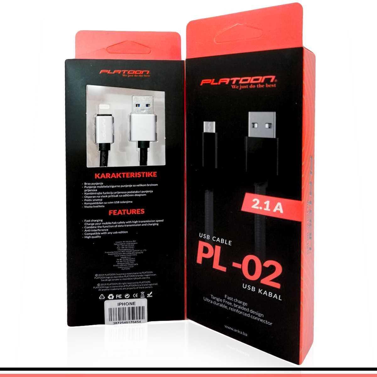 USB KABAL 1M CRNA PL-02 IPHONE 2A PLATOON - Image 3