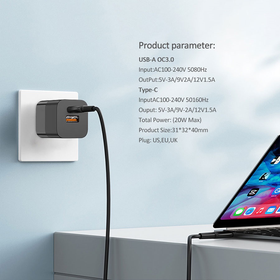 PUNJAC PD+USB I12 20W A+C WEWO - Image 2