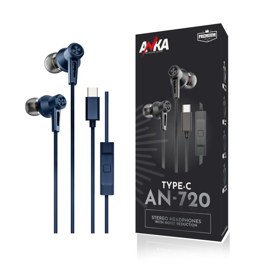 AN-720 Type-C stereo žičane slušalice s poništavanjem buke, plave - Image 2