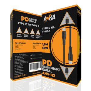PD SILIKONSKI KABAL TYPE-C NA TYPE-C ANV-H3 1,5M CRNI  AN-KA