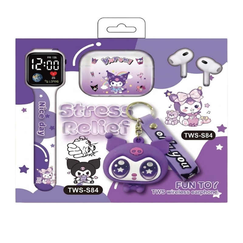 Poklon paket TWS-S84 fun toy 3 u 1 watch + TWS + toy ljubičasta