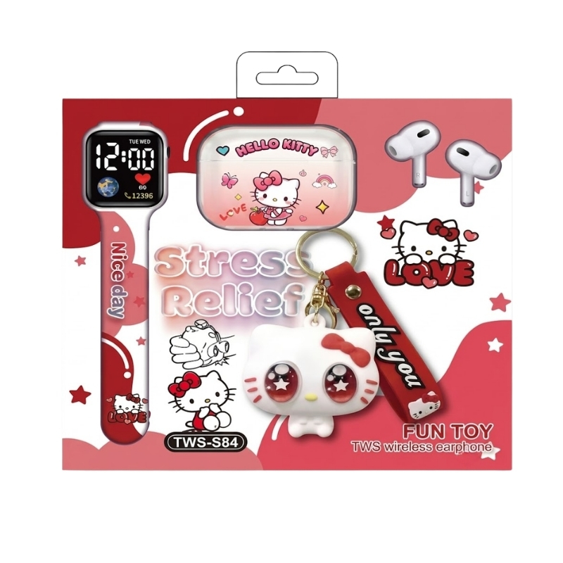 Poklon paket TWS-S84 fun toy 3 u 1 watch + TWS + toy crvena