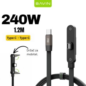 BAVIN CB430 kabal 240 w 1.2 m metalni držač USB-C na USB-C