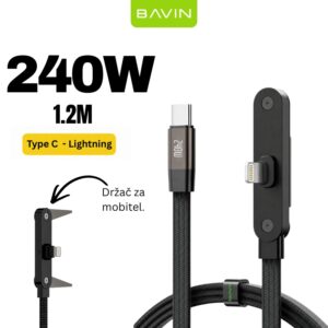 BAVIN CB430 kabal 240 w 1.2 m metalni držač USB-C na lightning