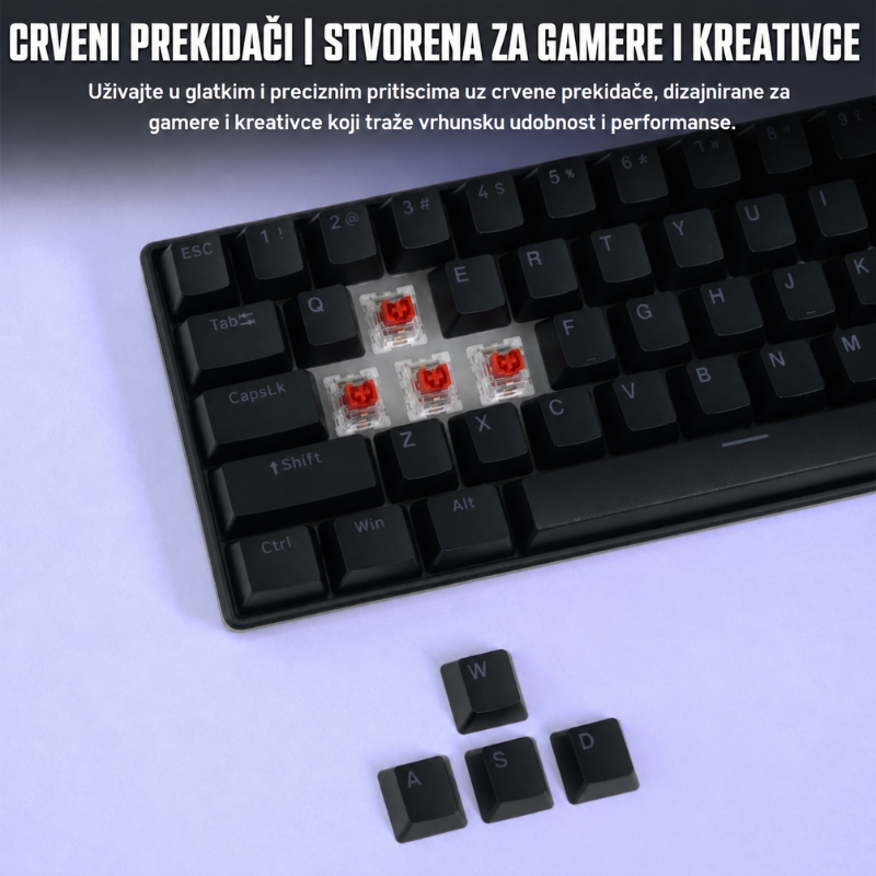 Mehanička žičana gaming tastatura FANTECH ATOM61 MK211 crna, crveni prekidači, 60% raspored - Image 2