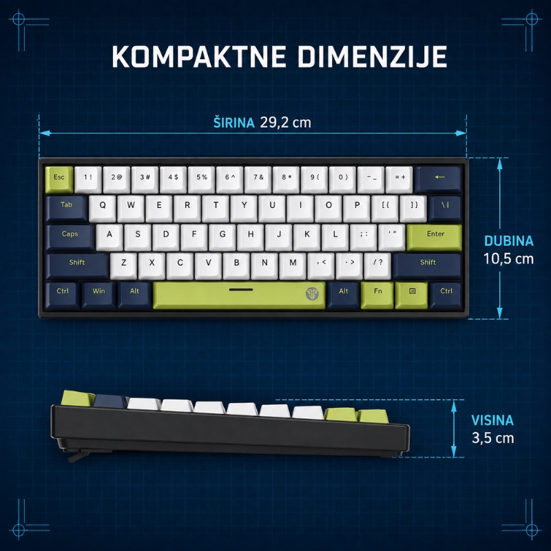 Mehanička žičana gaming tastatura FANTECH ATOM63 Mori MK874V2 bijelo-plava, Red Switch, 60% - Image 2