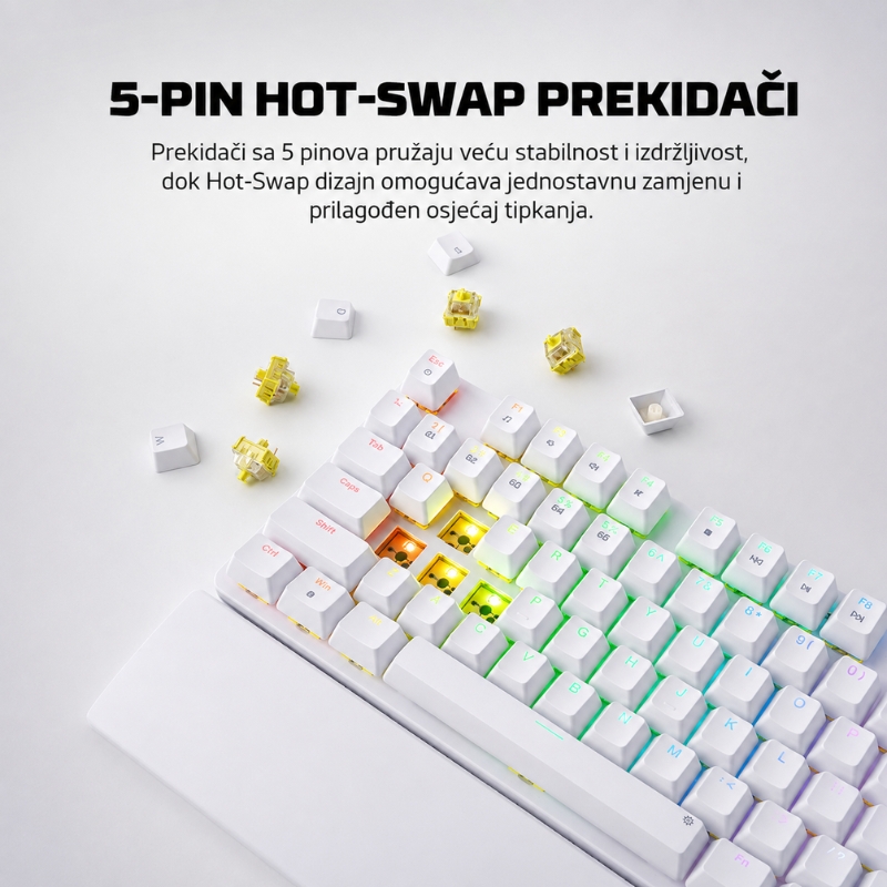 Mehanička žičana gaming tastatura FANTECH Maxpower II MK894 bijela, Lemon Zest Switch - Image 3