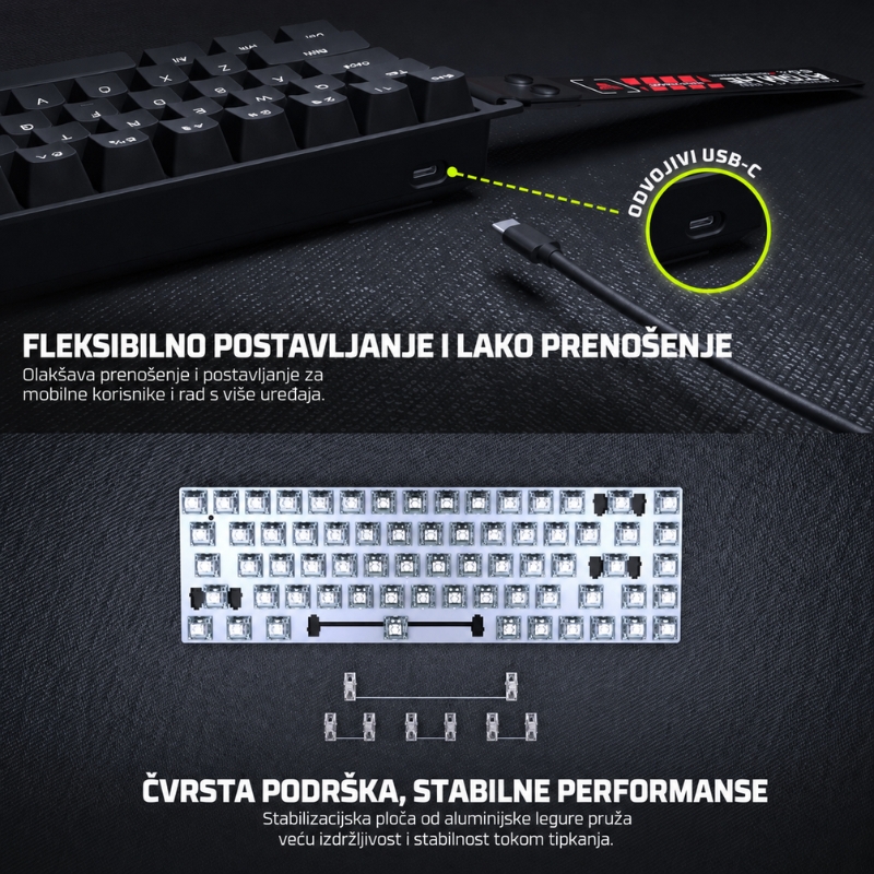 Magnetna žičana gaming tastatura FANTECH Atom HE68 MK811 crna, Emerald Switch - Image 2