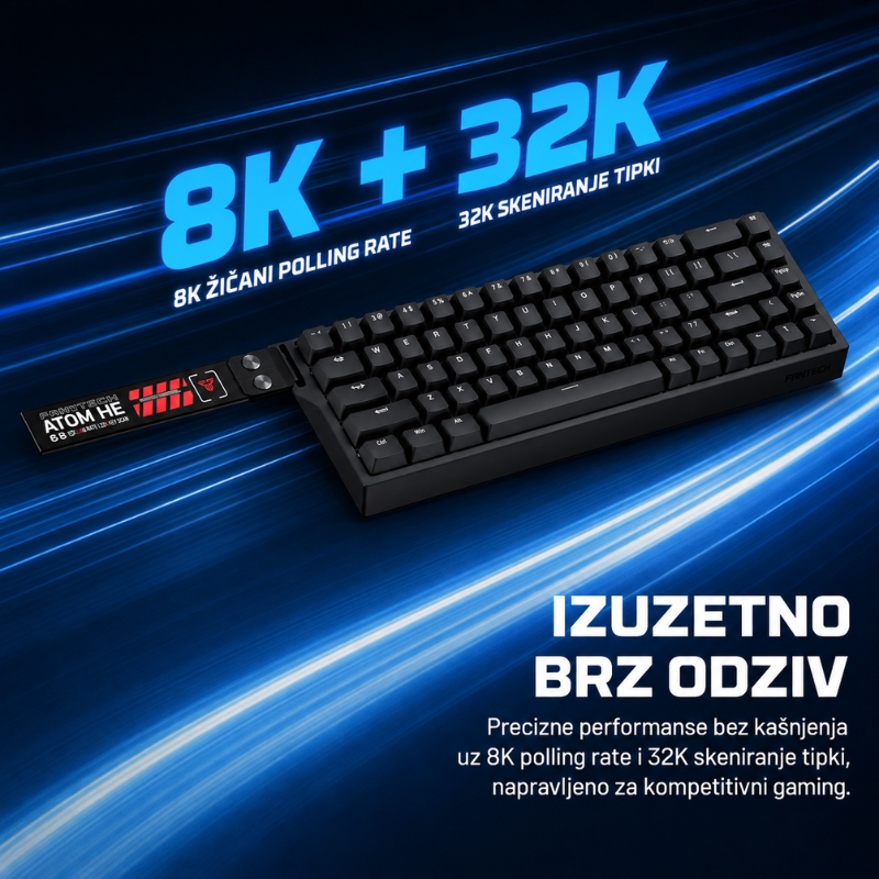 Magnetna žičana gaming tastatura FANTECH Atom HE68 MK811 crna, Emerald Switch - Image 3