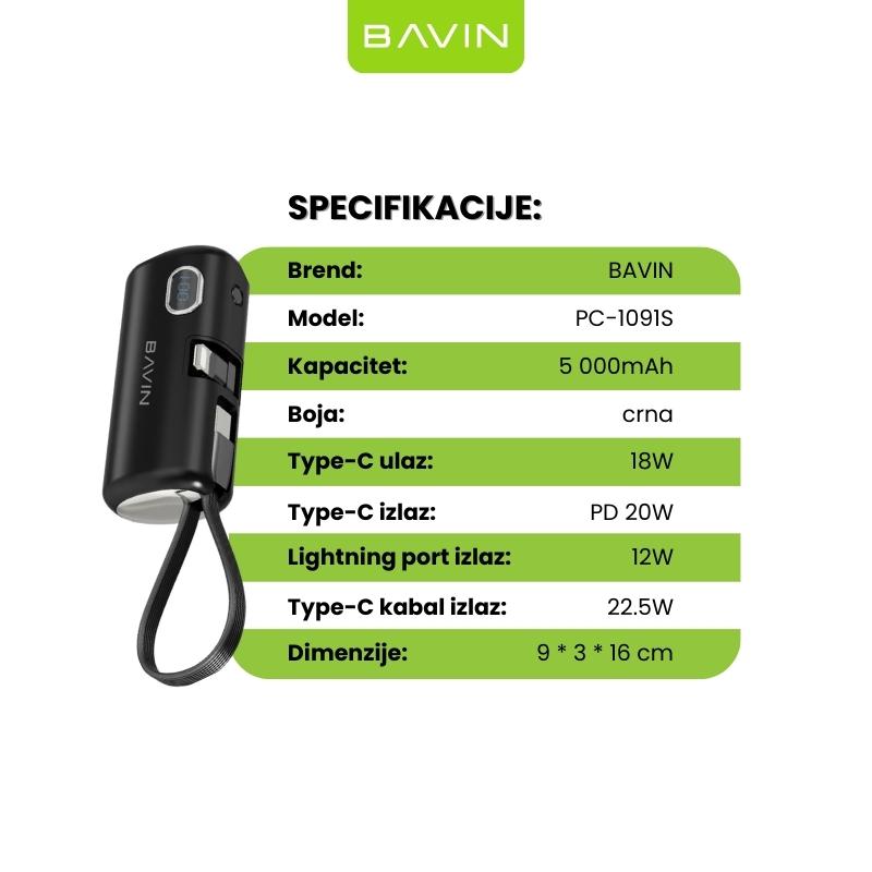BAVIN PC1092S mini powerbank TYPE C 5000MAH crni - Image 2