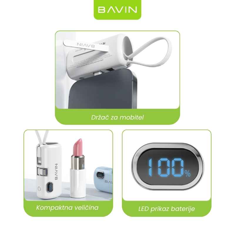 BAVIN PC1092S mini powerbank TYPE C 5000MAH crni - Image 3