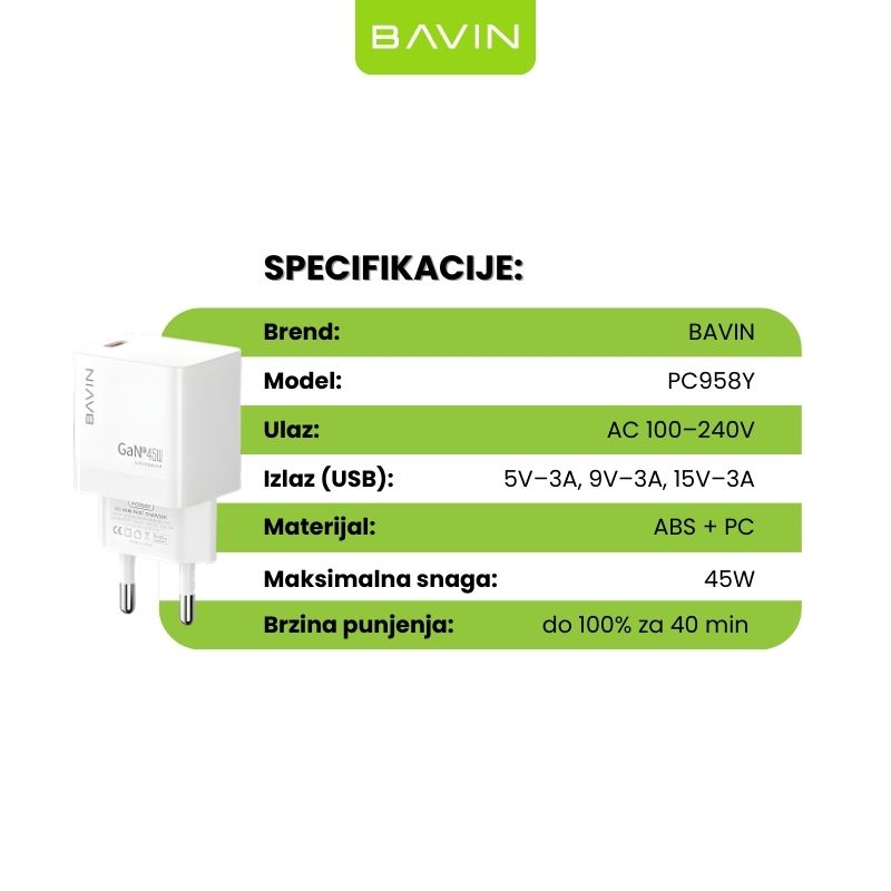 BAVIN PC958Y kucni punjac PD 45W GAN TYPE C - Image 3