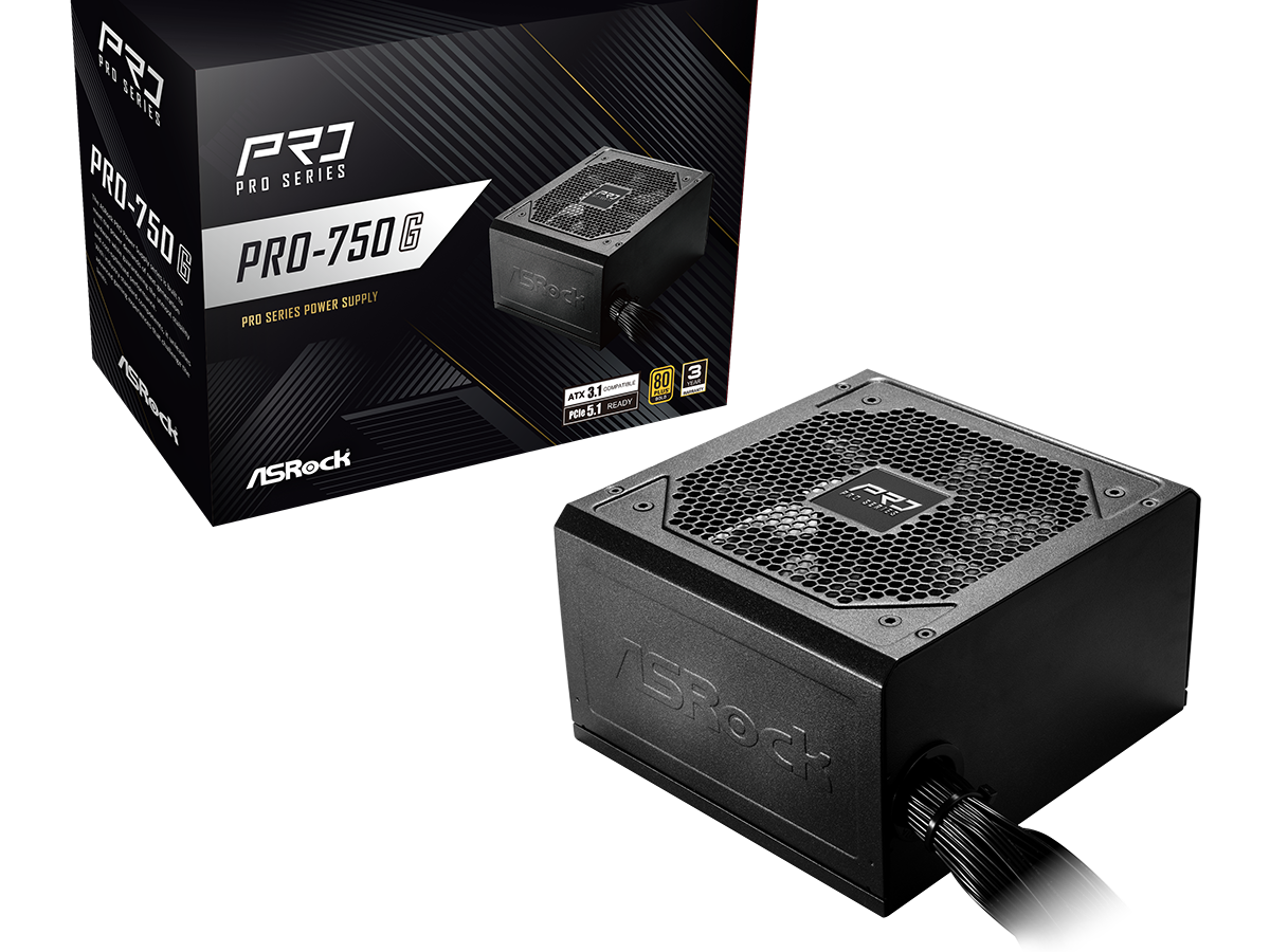 ASRock PSU 750W Gold, Pro80PLUS, 120mm fan, ATX 3.1PCIe 5.1
