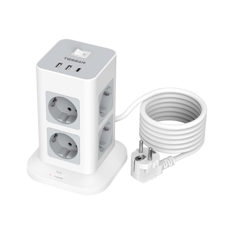 Tessan Produžni kabel Tessan TPS03-DE-C, 8x AC, 2x USB-A, 1x USB-C, 2m, 15W