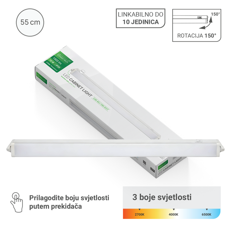 GREEN TECH LED svjetiljka Green Tech za ormare pomična 3CCT 10W 55CM - CAB-ADJ-10W-3CCT
