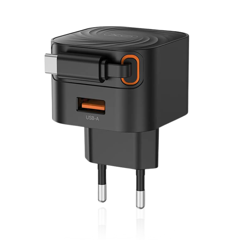 L165 EU 20W brzi punjac sa uvlacnim kablom 1 USB A i 1 TYPE C kabl XO - Image 2