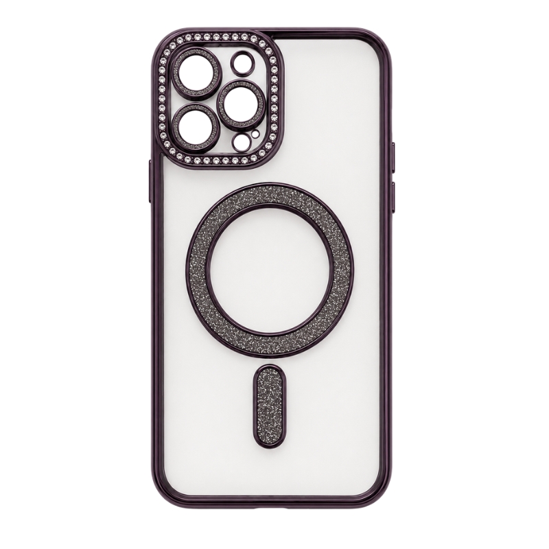 Fashion MagSafe prozirna maskica s cirkonima za iPhone — iPhone 14 Pro Max, Ljubičasta