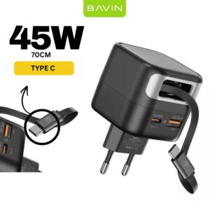 BAVIN PC2073Y retraktabilni kabal brzo punjenje 45W TYPE C crni