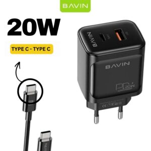 BAVIN PC2086Y kucni punjac 20W PD+QC3.0 TYPE C na TYPE C crni