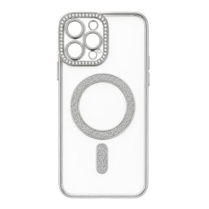 Fashion MagSafe prozirna maskica s cirkonima za iPhone — iPhone 15, Srebrena