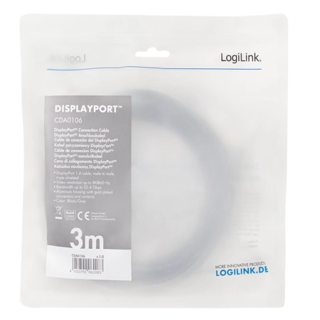 LogiLink DisplayPort 1.4 Cable (8K/60 Hz) M/M 3m CDA0106 - Image 3