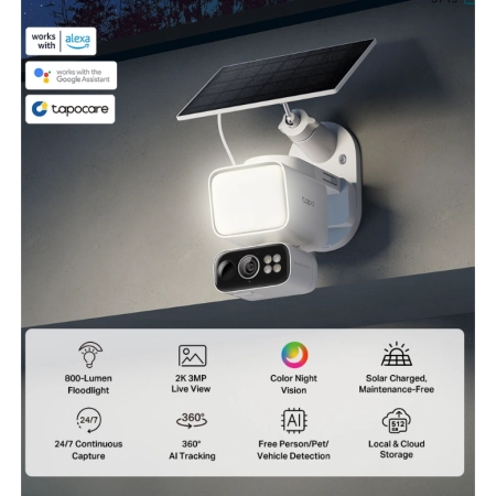 TP-Link Outdoor Solar-Powered Wi-Fi Floodlight Pan/Tilt Camera Tapo C615F KIT - Image 2