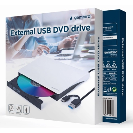 Gembird DVD-RW USB 3.1 Slim External White - Image 2