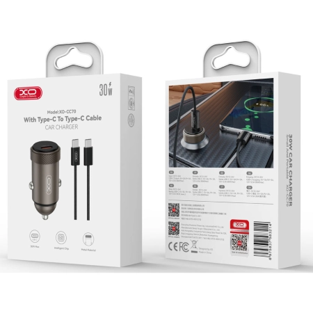 XO CC70 Car charger 30W + Type-C Cable Black - Image 2