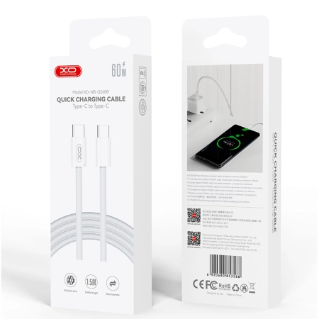 XO NB-Q260B Type-C to Type-C 60W Cable 1.5m White - Image 3