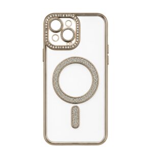 Fashion MagSafe prozirna maskica s cirkonima za iPhone — iPhone 15 Pro Max, Zlatna