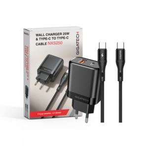 GIGATECH Univerzalni punjač + C na C kabel 1m, Gigatech, 25W, crni - NXS250